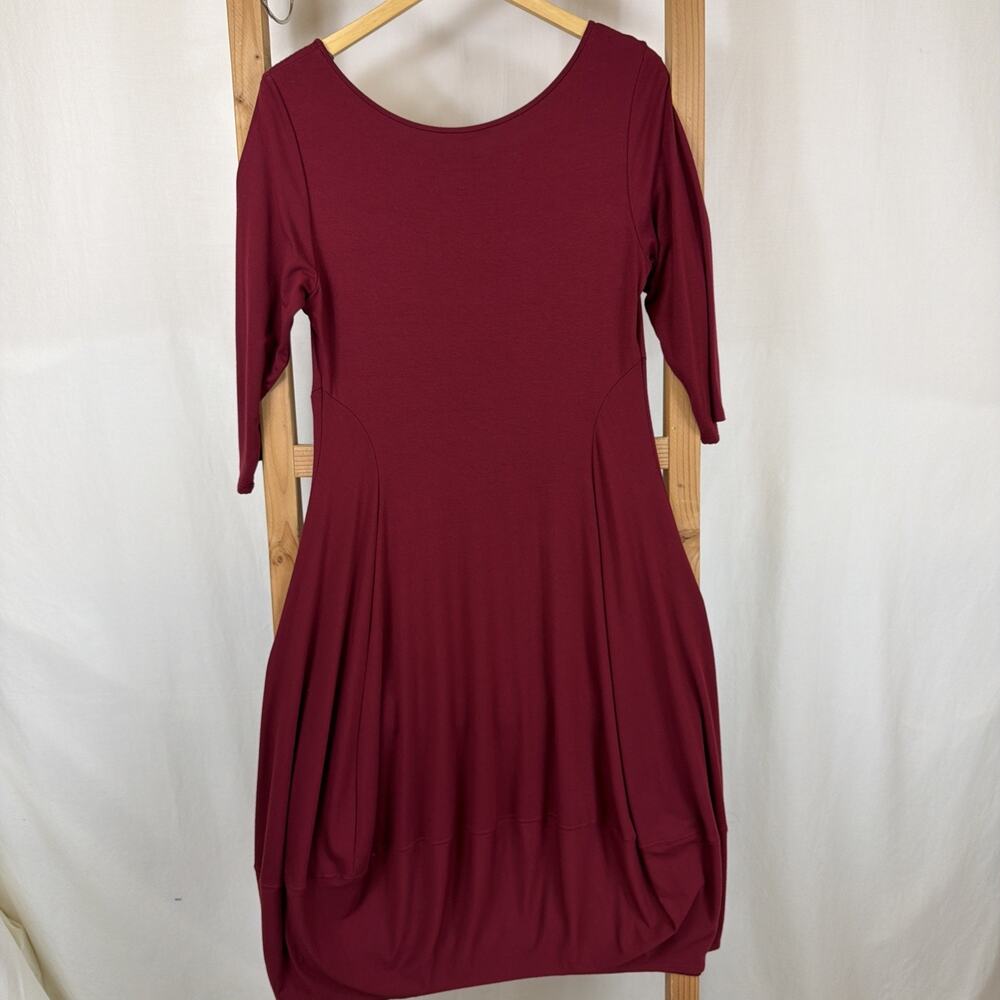 Eileen Fisher Maroon 3/4 Sleeve Scoop Neck Balloon Dress #1264 Size M - Picture 3 of 5